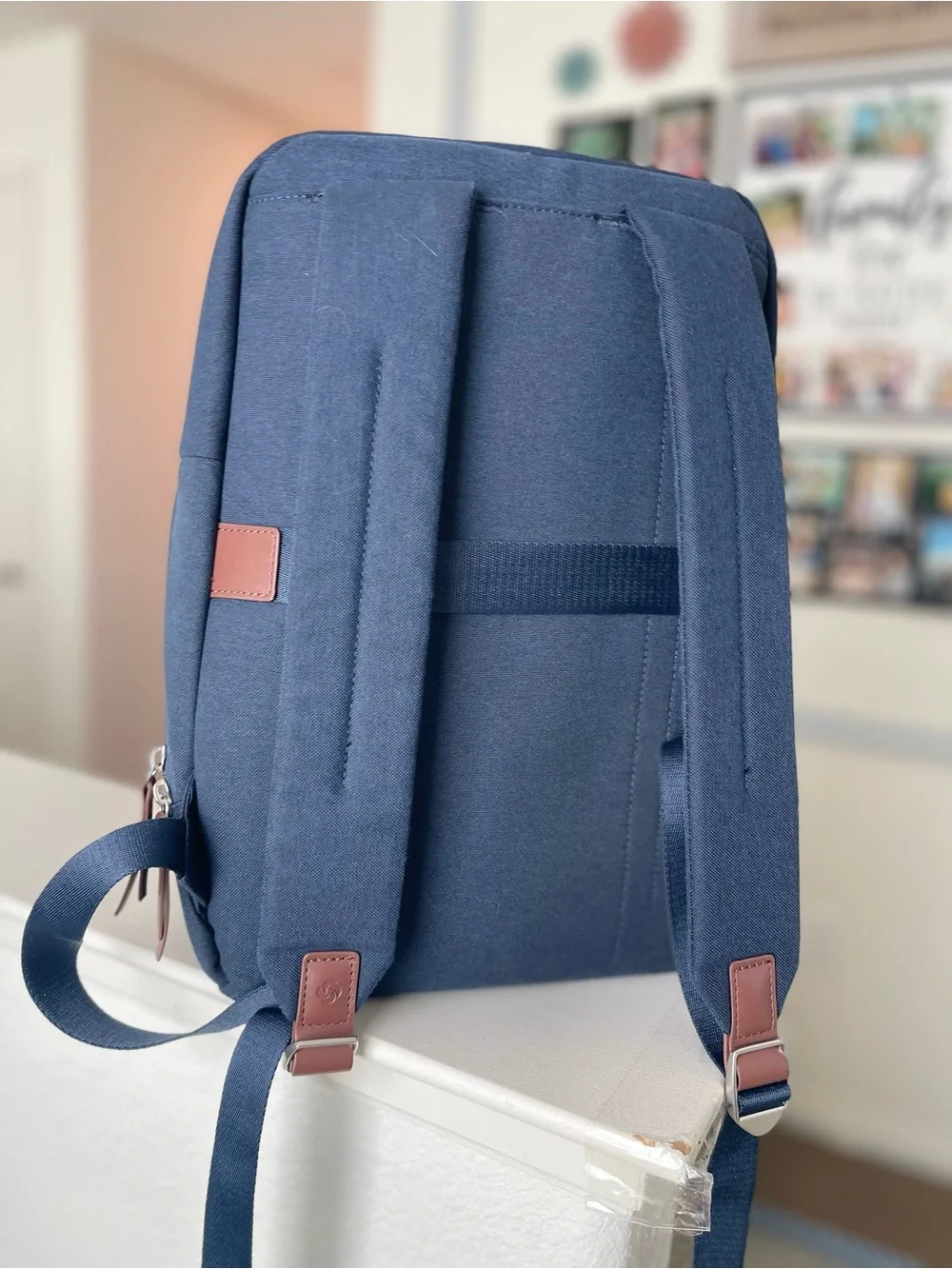 Samsonite Navy Backpack with Brown Trim Accents
